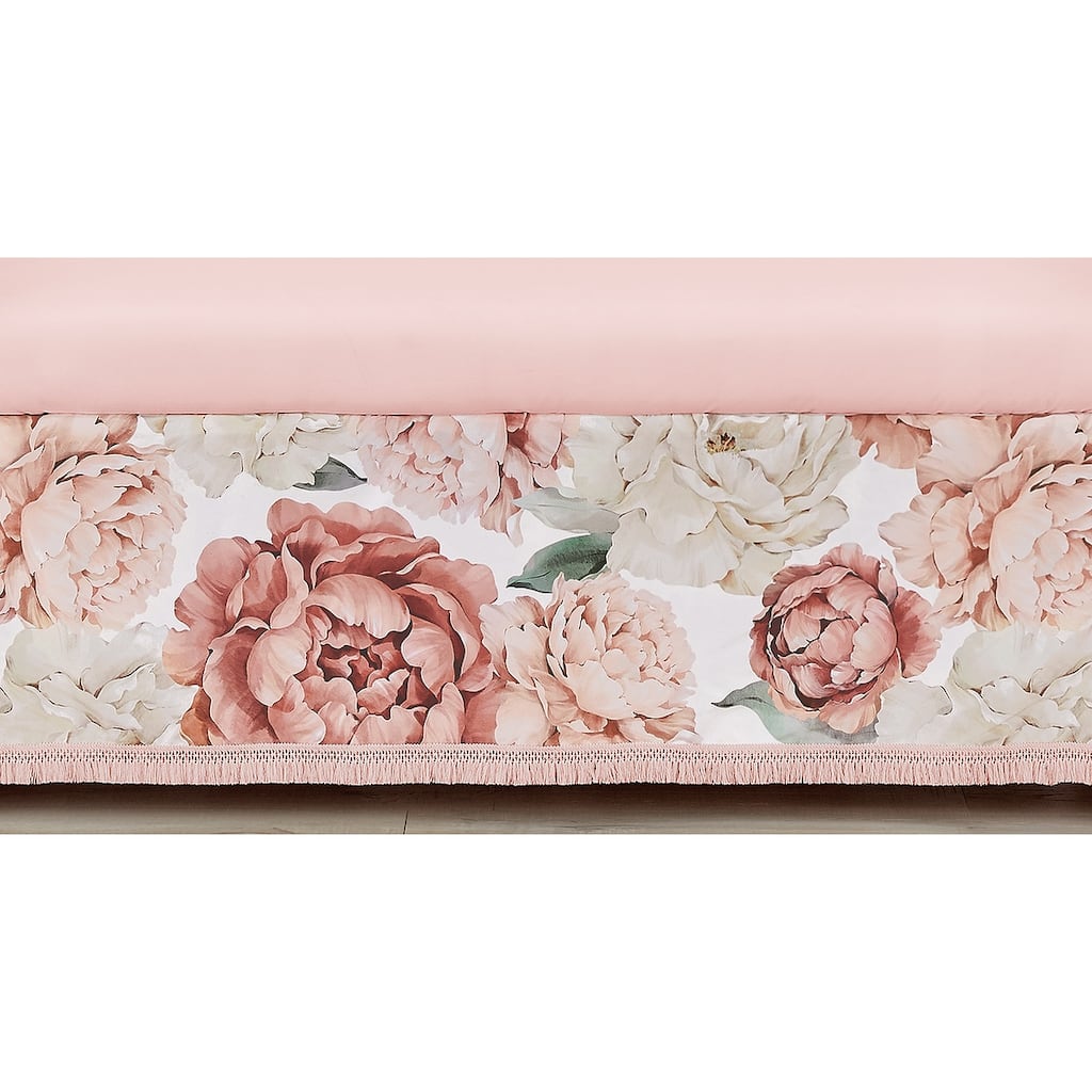 Boho Shabby Chic Floral Girl Crib Bed Skirt Ivory Bohemian Vintage Garden Watercolor Flower Nature Elegant Dusty Rose Fringe