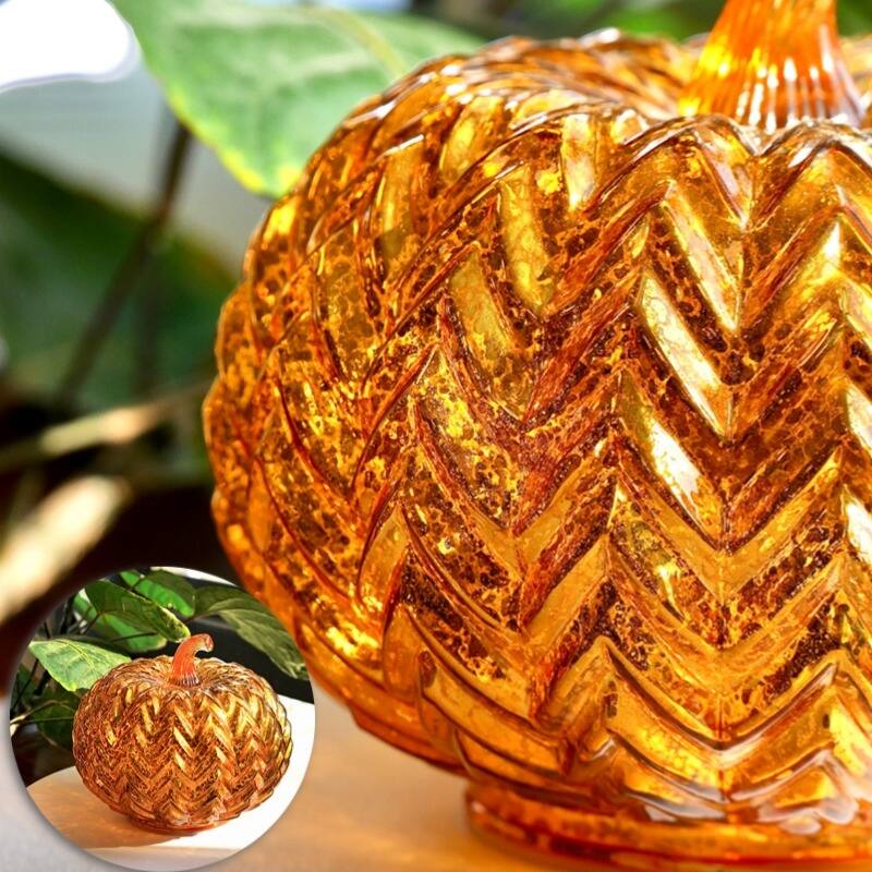 Mercury Glass Pumpkin Lights with Timer – Fall Halloween Table Decorations for Home & Thanksgiving Decor