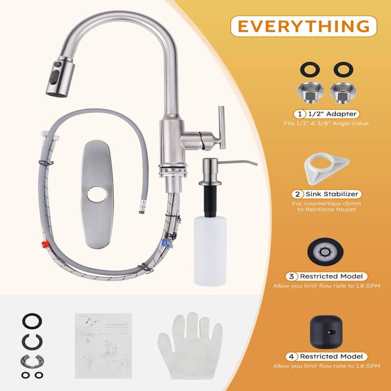 WOWOW Pull Down Sprayer Kitchen Faucet with Soap Dispenser