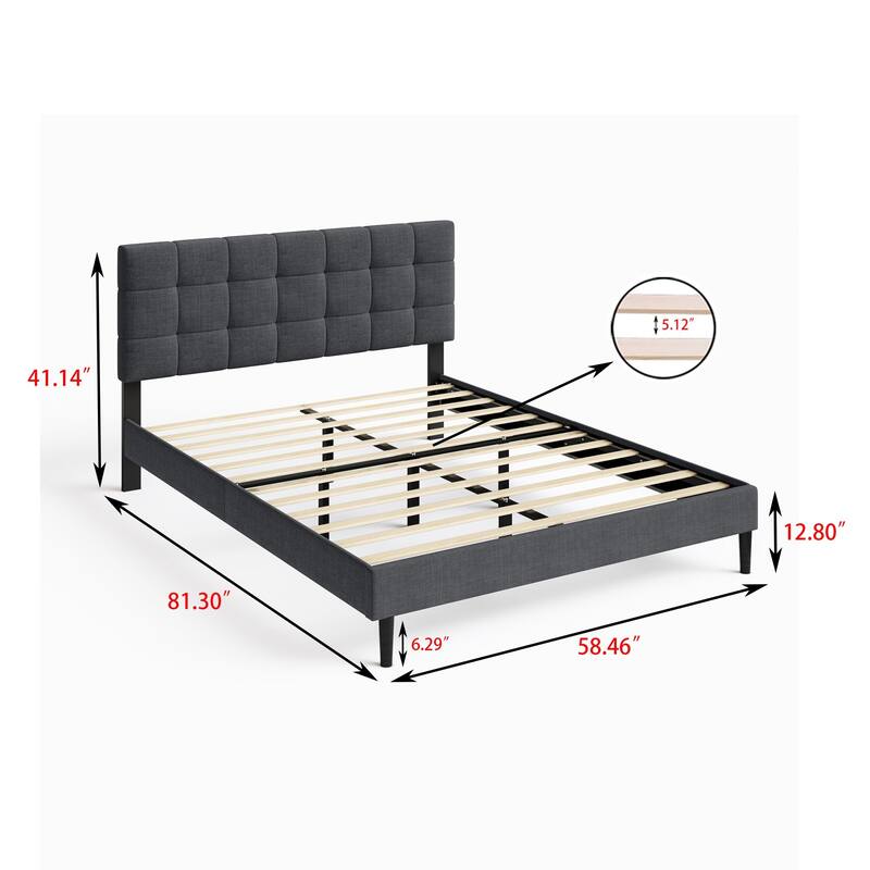 Alazyhome Square Tufted Upholstered Platform Bed Frame