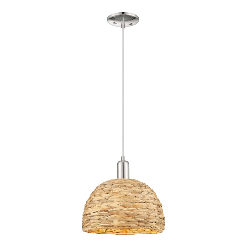 Innovations Lighting Endless Possibilities Arcadia - Woven Rattan - 1 Light 12" Cord Hung Mini Pendant - Polished Nickel