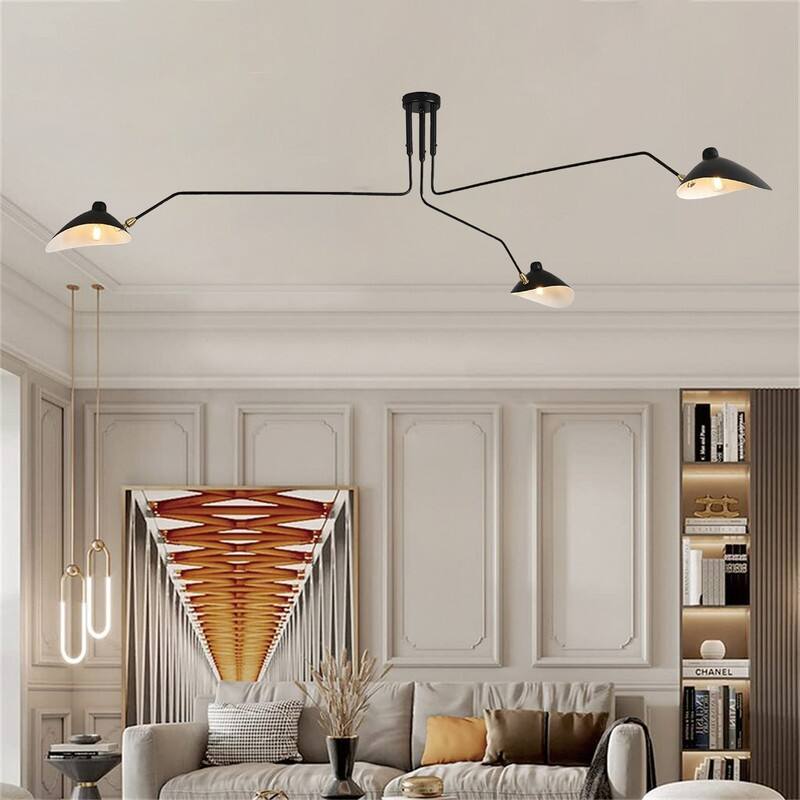Modern Chandelier Mid Century Light Fixtures, Black 3 arm Chandelier - 78.7*39.3in - 78.7*39.3in - black