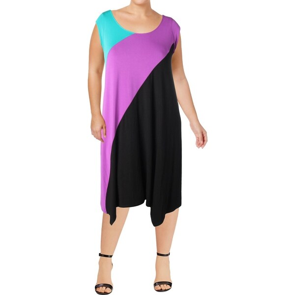 Colorblocked Handkerchief Hem Dress