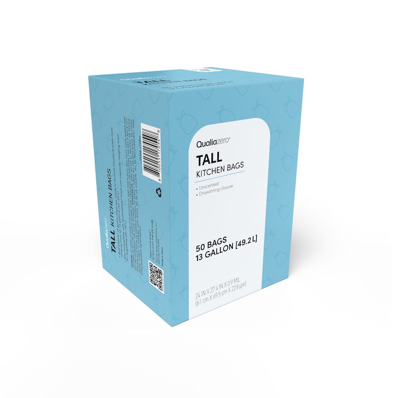 Qualiazero 13 Gallon Trash Bags - Unscented - TWO pack 50 bags per box, 2 boxes (100 bags)