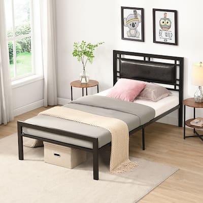Modern Style Sturdy System Metal Bed with Headboard and Footboard for Bedroom
