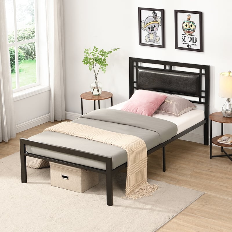 Twin Size Metal Bed Frame with Sturdy Steel Structure, Easy Assembly, No Box Spring Needed, Supports Up to 300LBS - Black