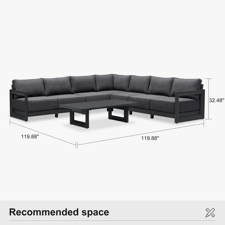 PURPLE LEAF Patio Furniture Set L-Shaped Outdoor Couch with 9.6" Thick Cushion Sofas for Yard Porch Deck, Grey with Table