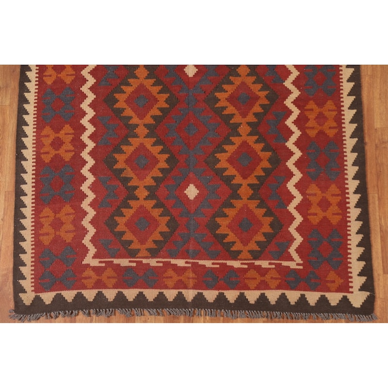 Reversible Kilim Oriental Area Rug Flat-weave Tribal Wool Carpet - 5'0" x 6'5"