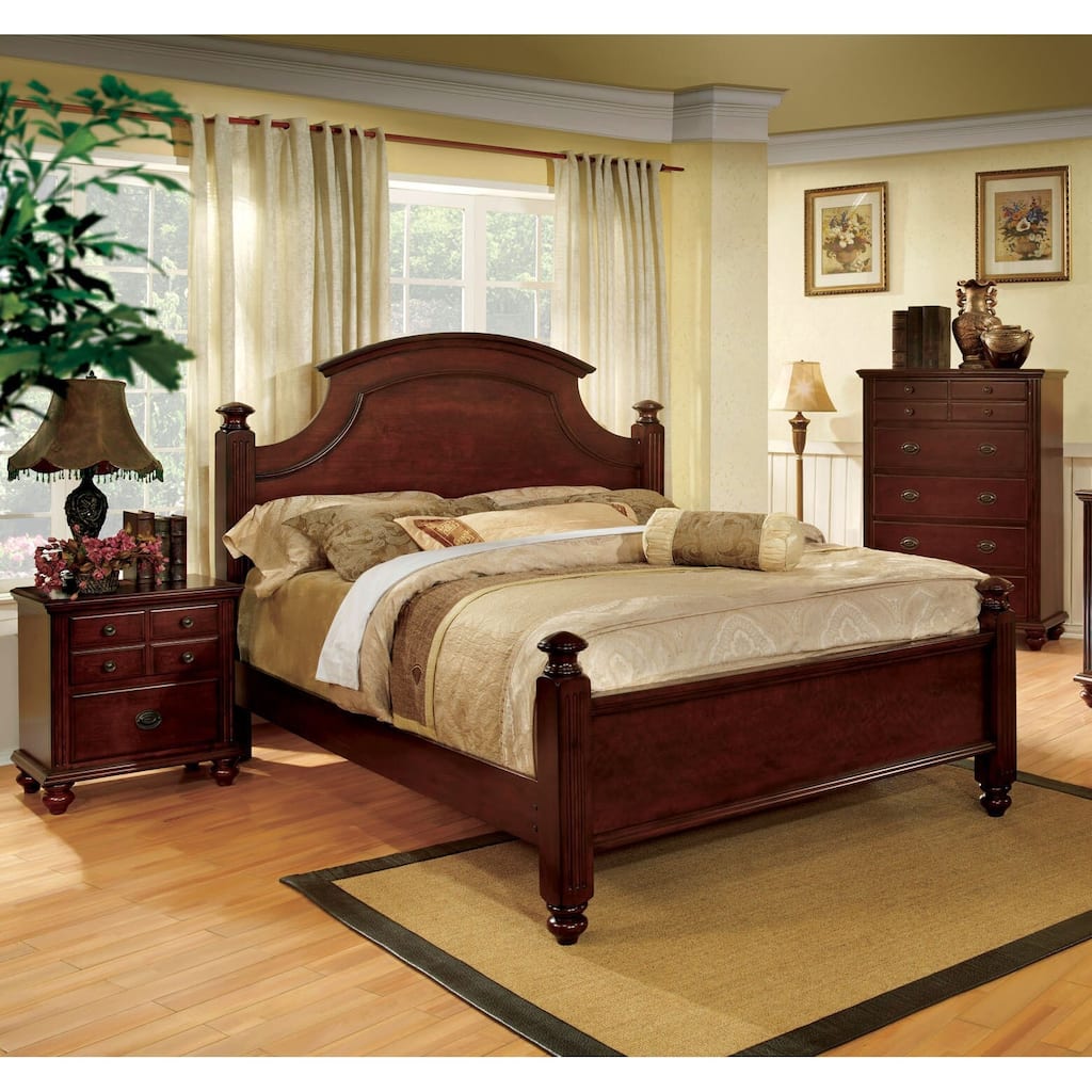 Zeb Transitional Cherry Solid Wood 3-Piece Poster Bedroom Set by Furniture of America