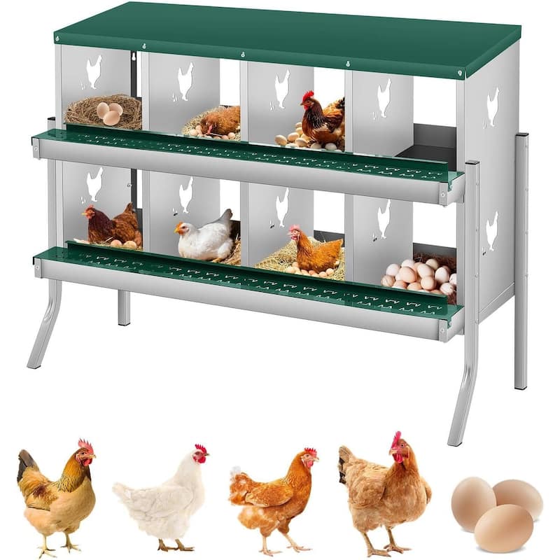 8 Compartment Nesting Box, Chicken Laying Box, with Bracket Legs - Green