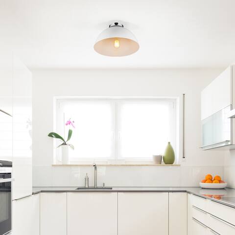 Novogratz x Globe Brady 1-Light Semi-Flush Mount Ceiling Light, Matte White, Chrome Details