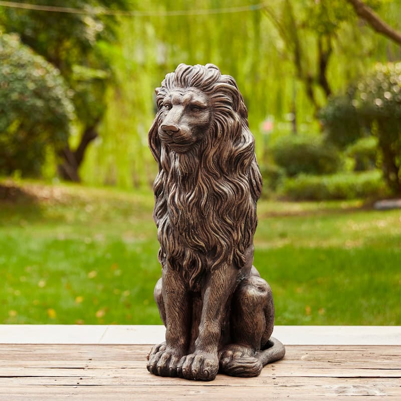 Glitzhome 28"H Oversized MGO Guardian Sitting Lion Garden Statue Porch Sculpture Indoor Outdoor