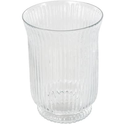 Glass Ribbed Fluted Candle Holder - Clear - Roche River Decor - 6"W x 6"L x 8"H