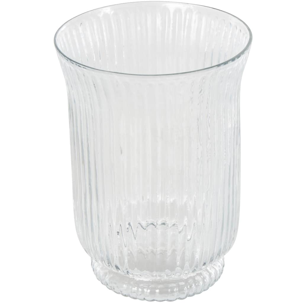 Glass Ribbed Fluted Candle Holder - Clear - Roche River Decor - 6"W x 6"L x 8"H