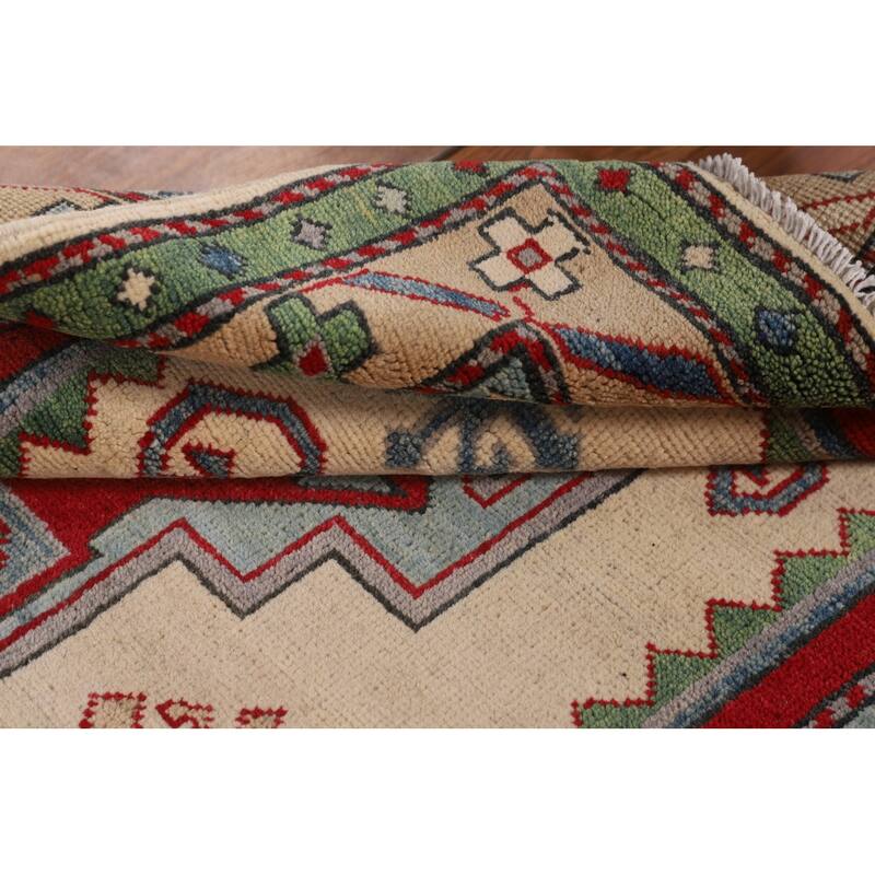 Ivory Kazak Accent Rug Handmade Wool Carpet - 3'4" x 5'0"