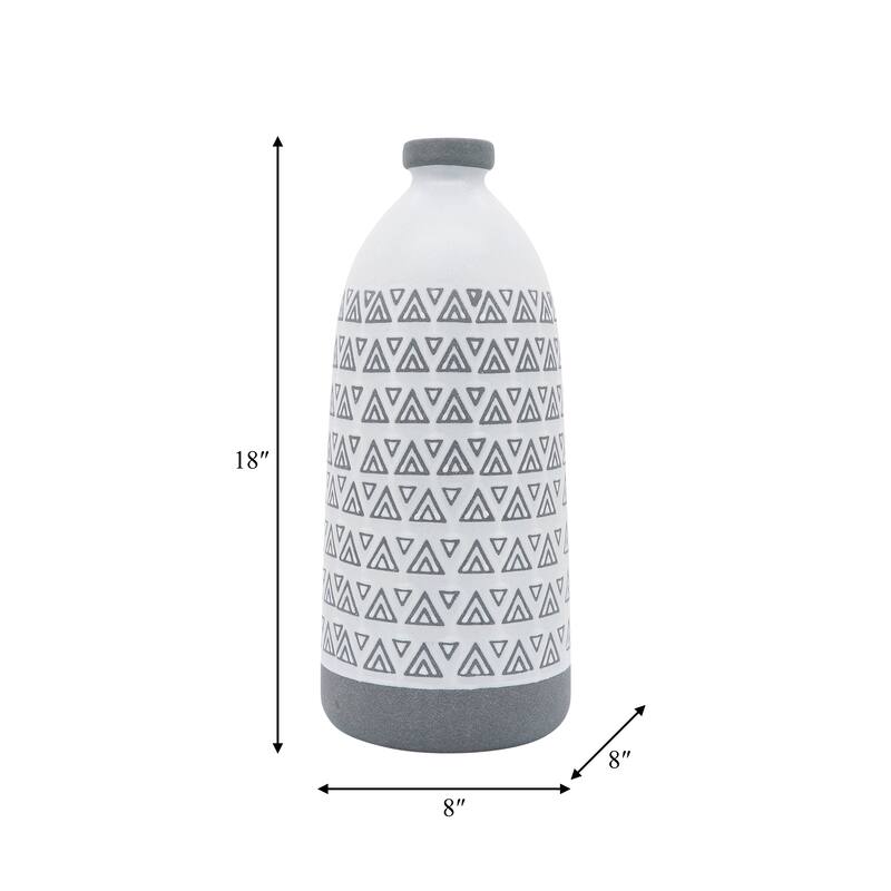 Stone Ceramic Vase with Boho Textured and Carved Geometric Pattern