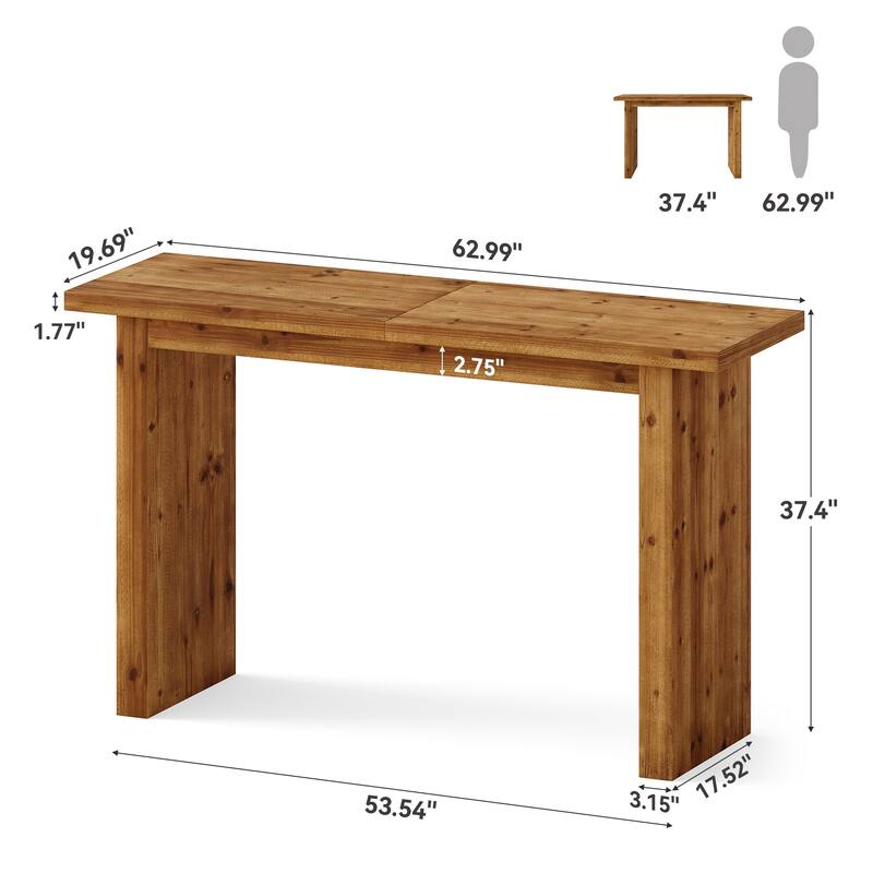 63" Solid Wood Bar Height Table, Industrial High Top Kitchen & Dining Counter Tables