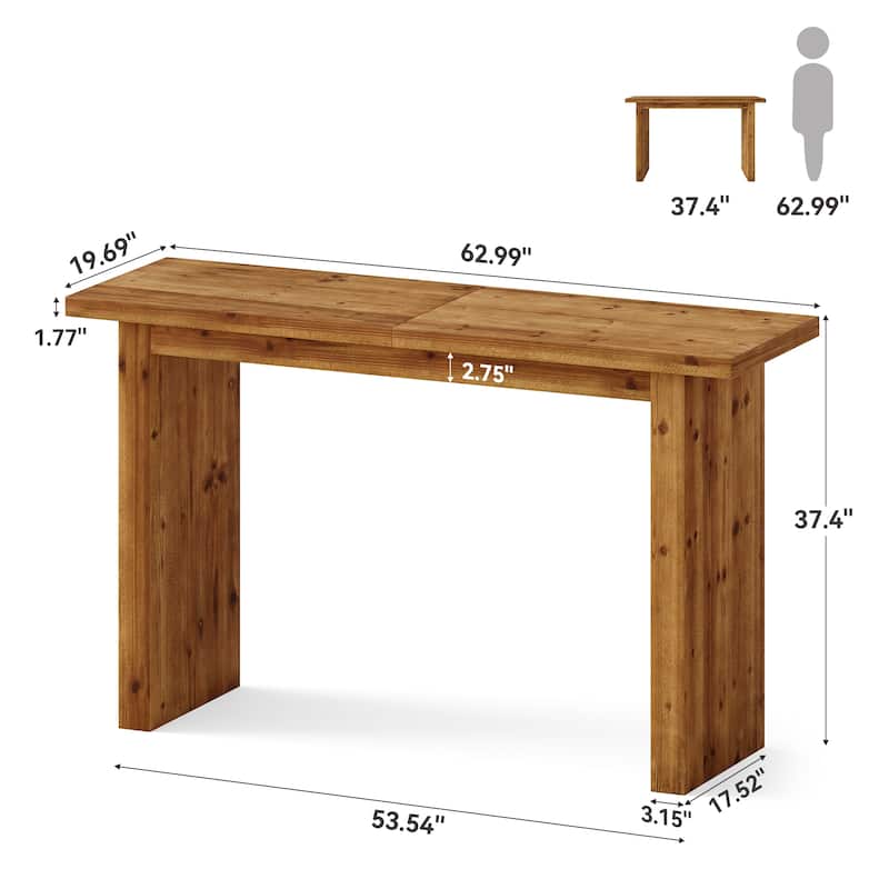 Solid Wood 63" Bar Table, Counter Height Kitchen Table with Sturdy Base
