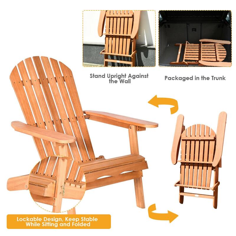 Gymax Eucalyptus Adirondack Chair Foldable Outdoor Wood Lounger Chair - See Details