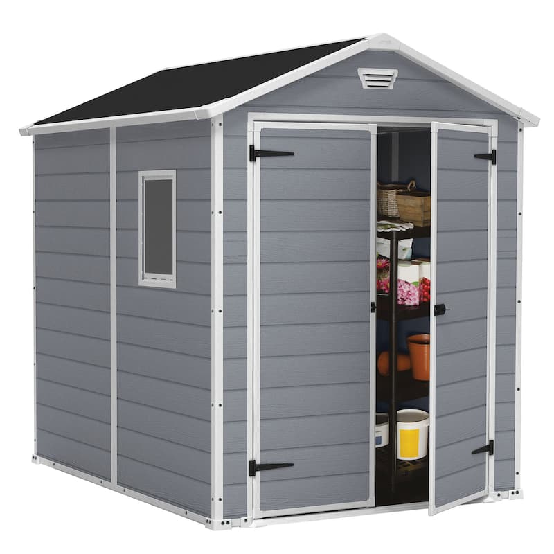 Keter 213413 Manor 6 X 8 Foot Resin All Weather Outdoor Tool Storage Shed, Grey - 157.7