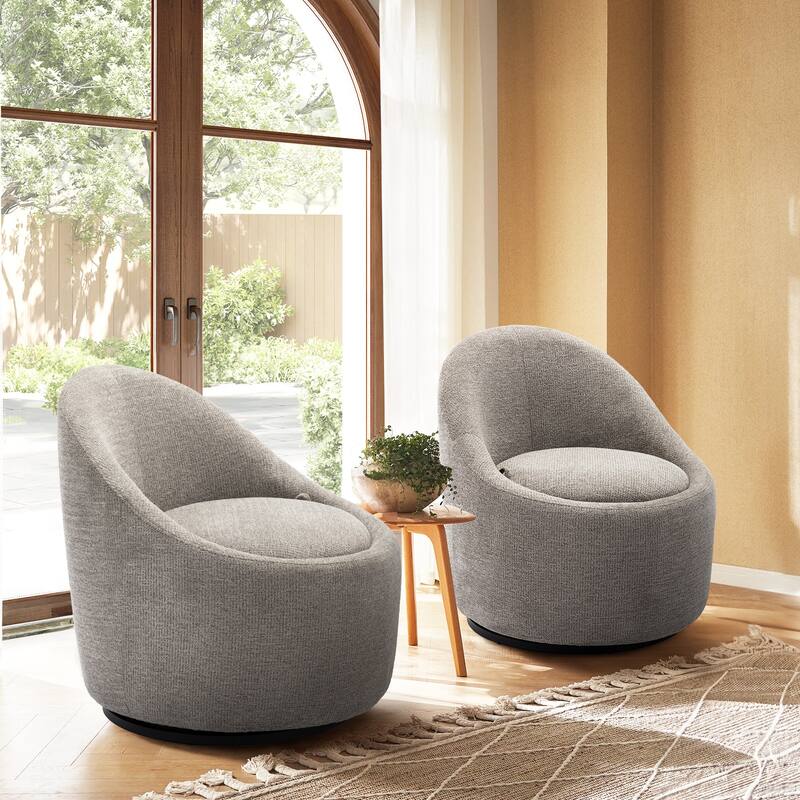 Swivel Accect Chair with Hidden Storage Upholstered Fabric Chair - 2 PCS - Light Grey