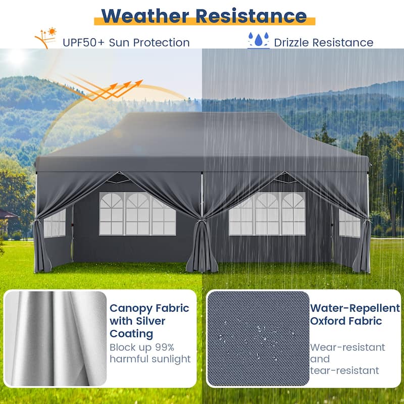 10x20 Pop Up Canopy Tent with 6 Sidewalls and Carry Bag Outdoor Use