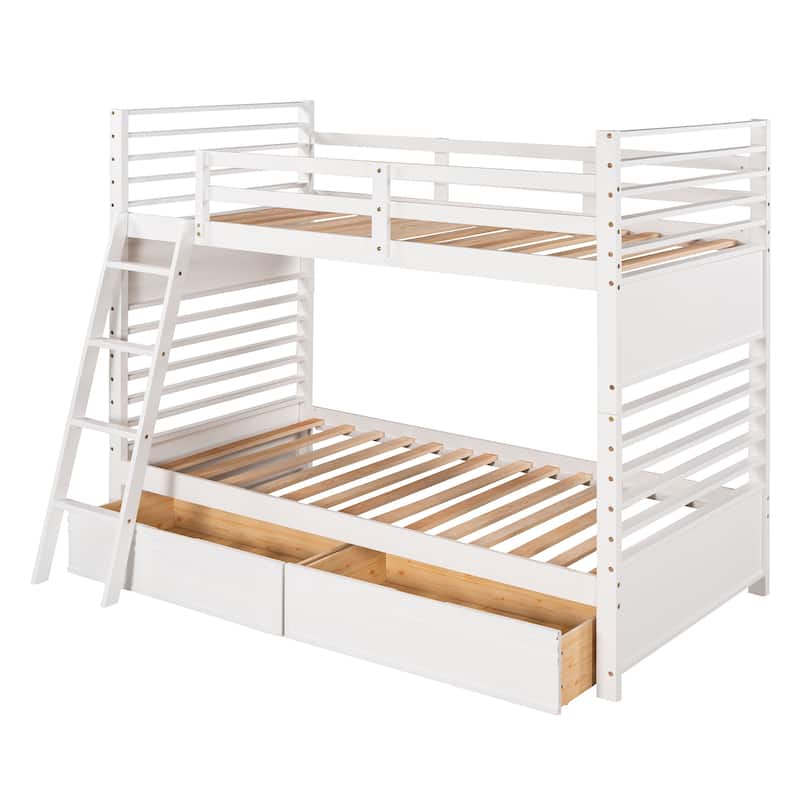Twin over Twin Wood Bunk Bed with Two Drawers - Espresso