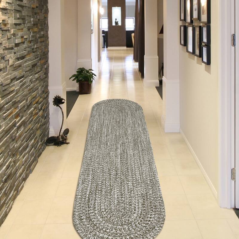 Superior Modern Rustic Bohemian Reversible Multi-Tone Braided Indoor Outdoor Area Rug - 2' x 8' Oval Runner - Charcoal-White