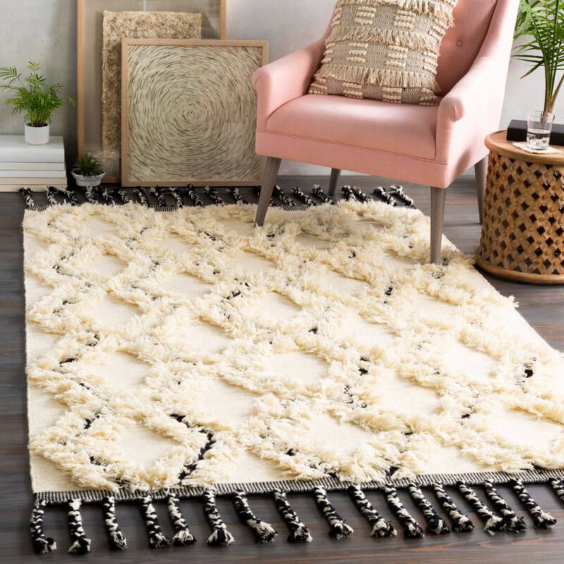 Artistic Weavers Ellison Shaggy Boho Handmade Wool Area Rug - 8' x 10' - Cream/Black