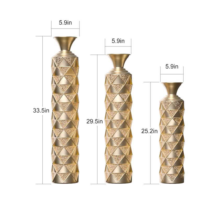 Floor Metal Decorative Vase Tall Distressed Metallic Centerpiece Vases with Pattern, Set of 3 Vases