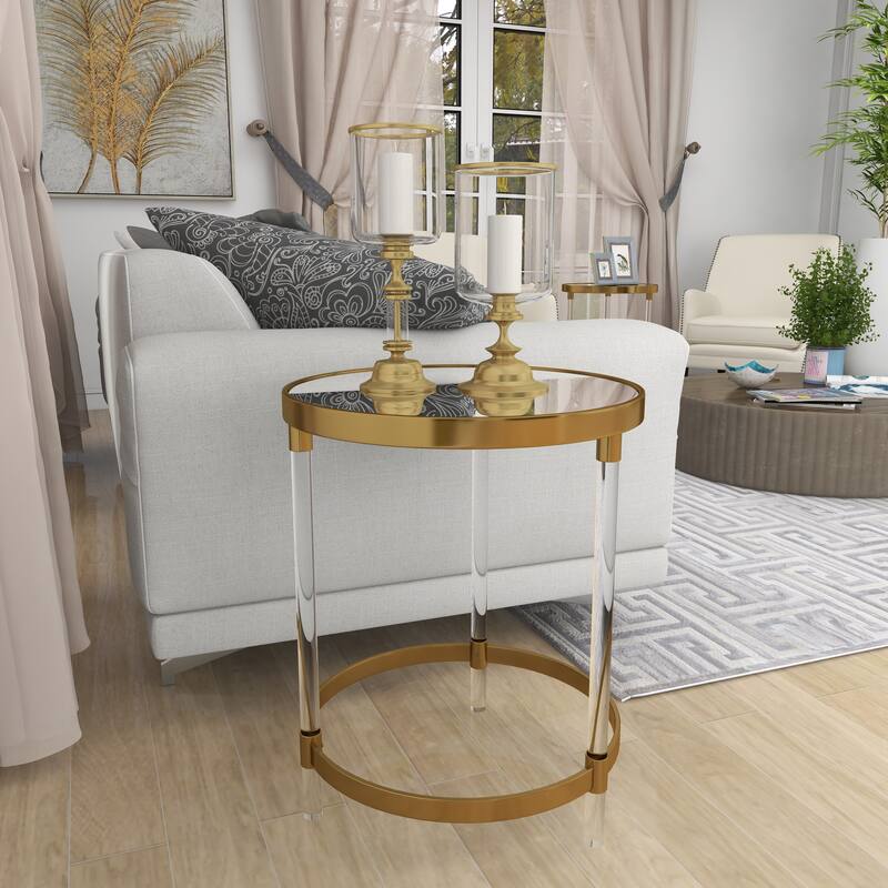 Minimalist Acrylic Plastic Accent Table with Mirrored Glass Top - Gold or Silver