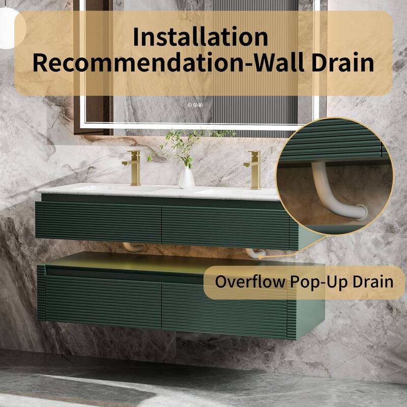 Modland 48" Modern Wall-Mounted Double Sink Bathroom Vanity with Engineered Stone Countertop,LED Light