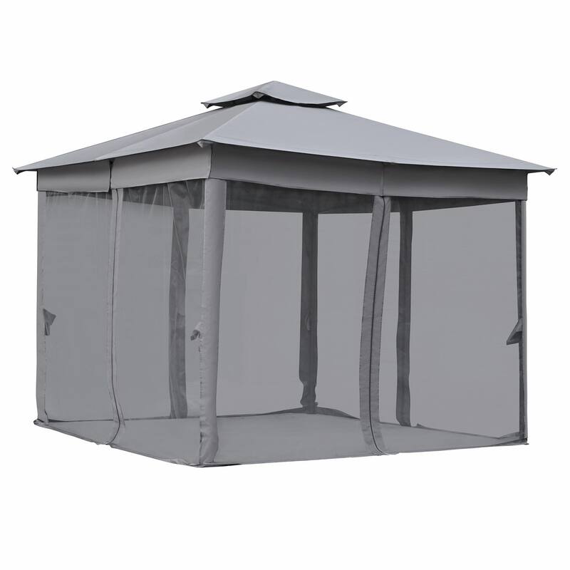 Outdoor Gazebo Tent with Double Roof, Mosquito Netting & Patio Canopy