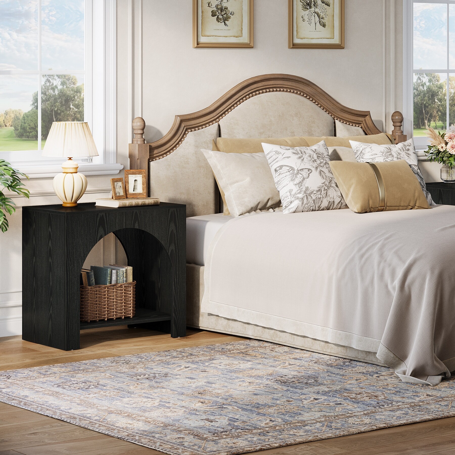 Farmhouse Nightstand with Storage, Large Wooden Bedside Table