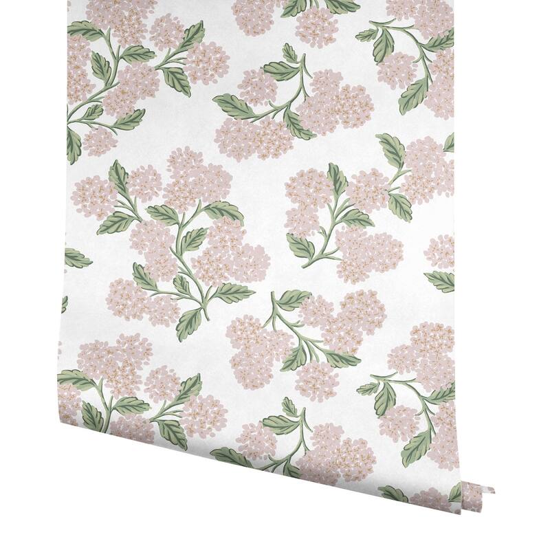 Rifle Paper Co. Hydrangea Pink and White Peel and Stick Wallpaper
