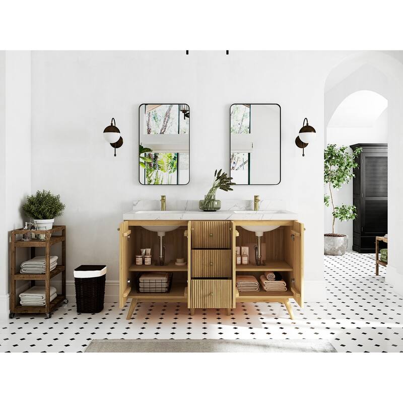 Willow Collections 60 in. W x 22 in. D Pasadena Solid Teak Double Sink Bathroom Vanity with Countertop
