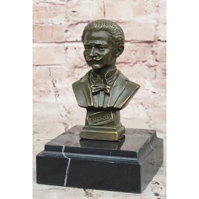 Johann Strauss Bronze Composer Bust On Marble Base