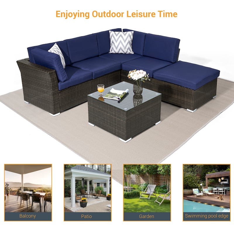 LIVOOSUN 4Pcs Rattan Wicker Conversation Patio Furniture Sets,w/Table
