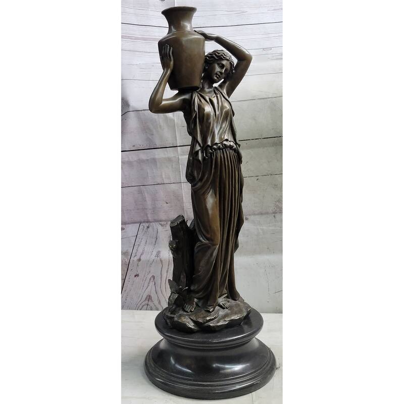 Female Water Bearer Greek Roman Woman Carrying Jug Bronze Sculpture Statue Decor