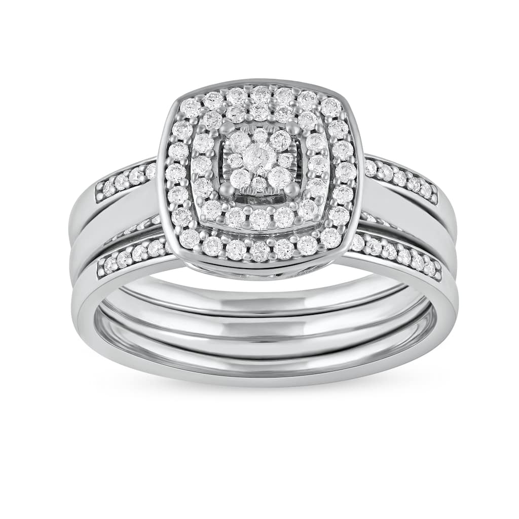 IGI Certified 3/8ct TDW Diamond Cluster Halo Bridal Set in 10K White Gold for Women