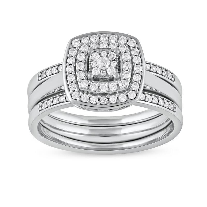 IGI Certified 3/8ct TDW Diamond Cluster Halo Bridal Set in 10K White Gold for Women