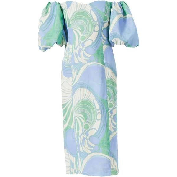 Rhode Women's Karima Linen Puff Sleeve Midi Dress, Periwinkle Deco Surf  Grande - Bed Bath & Beyond - 41699919