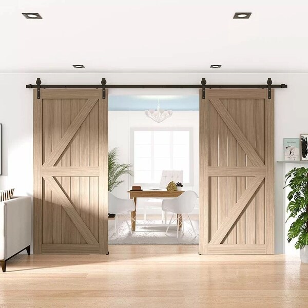 Ainfox 8ft Sliding Barn Door Hardware Kit for Double Door Overstock