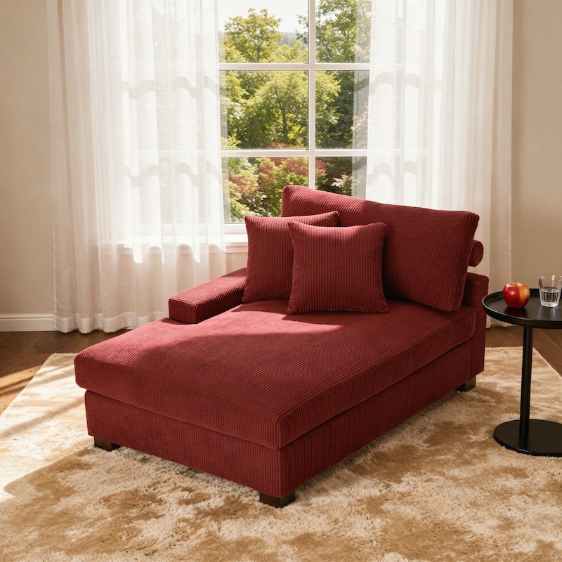 Modern Corduroy Indoor Chaise Lounge Couch with Pillows