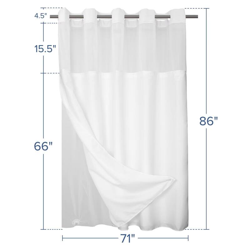 No Hook Slub Linen Texture Shower Curtain with PEVA Snap-in Liner