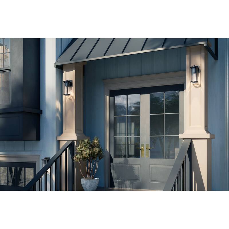 Barras 11.5" 1-Light Outdoor DarkSky Approved Wall Sconce with Clear Ribbed Glass in Black