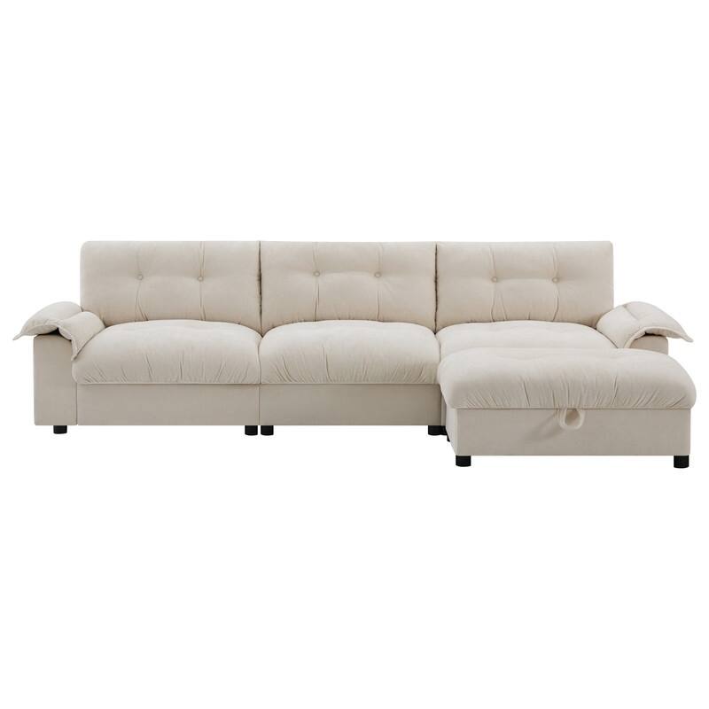 104*60" Sectional Sofa, L-Shape with Multifunctional Armrest, Dual-Port Charging, Cup Holder
