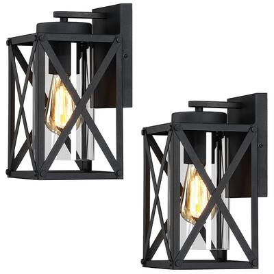 2-Pack Outdoor Black Exterior Wall Lantern Sconce Light with Clear Glass - 11"H