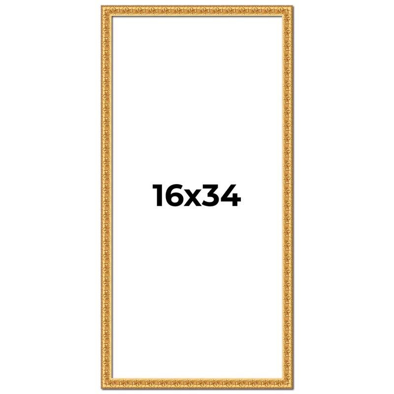 16x34 Frame Gold Real Wood Picture Frame Width 1 inches | Interior