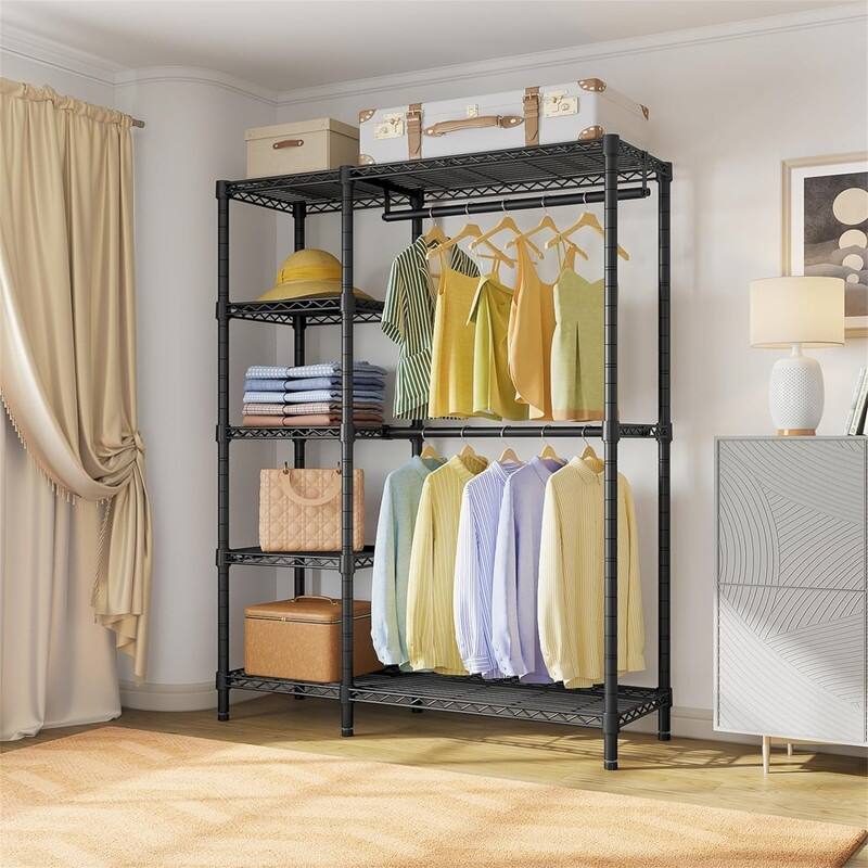 V7 Basic Garment Rack for Hanging Clothes - 16.5"D x 45"W x 76.4"H - 16.5"D x 45"W x 76.4"H - Black